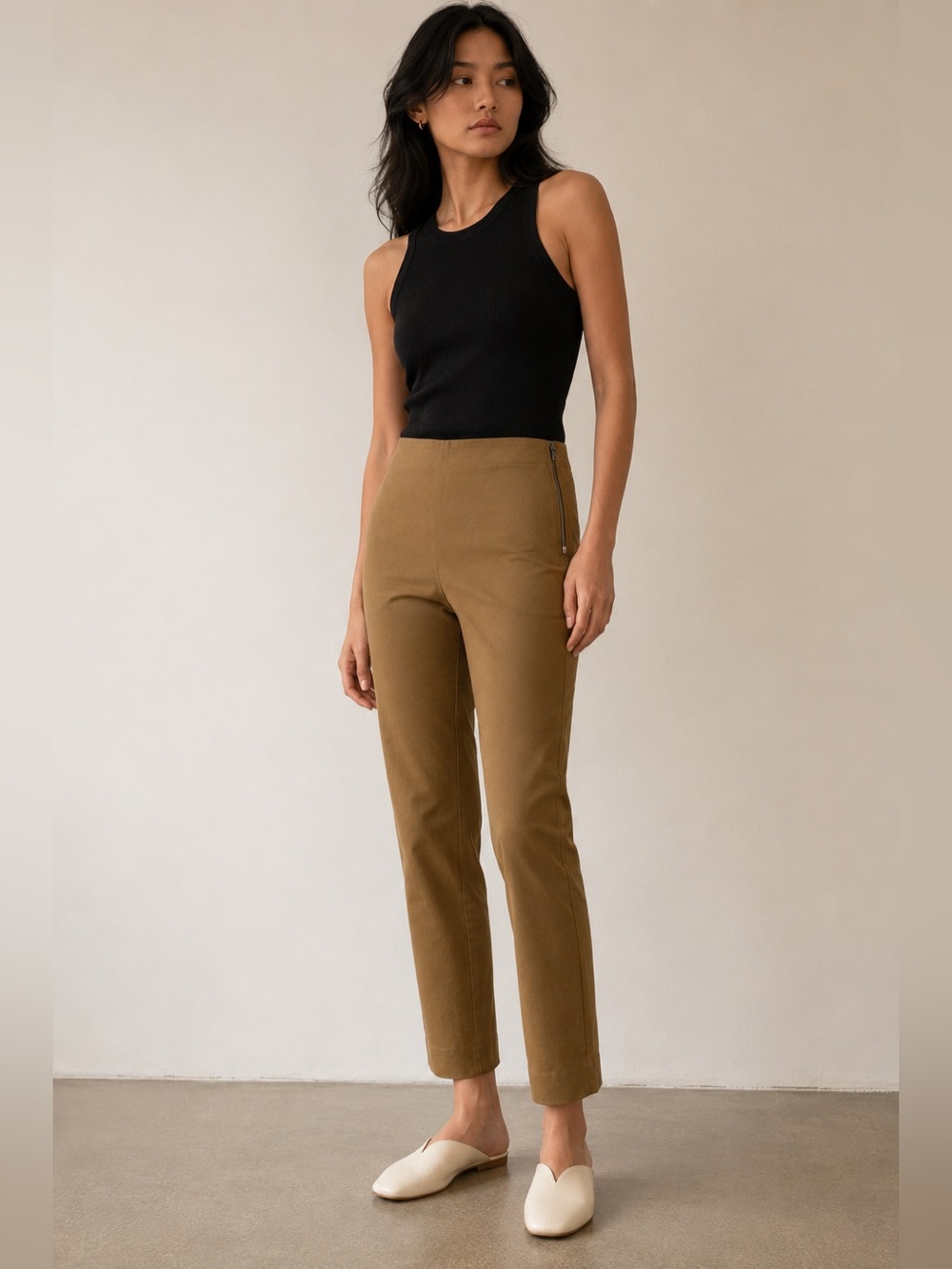 Everlane Side-Zip Stretch Cotton Ankle Pants Brown Size 2